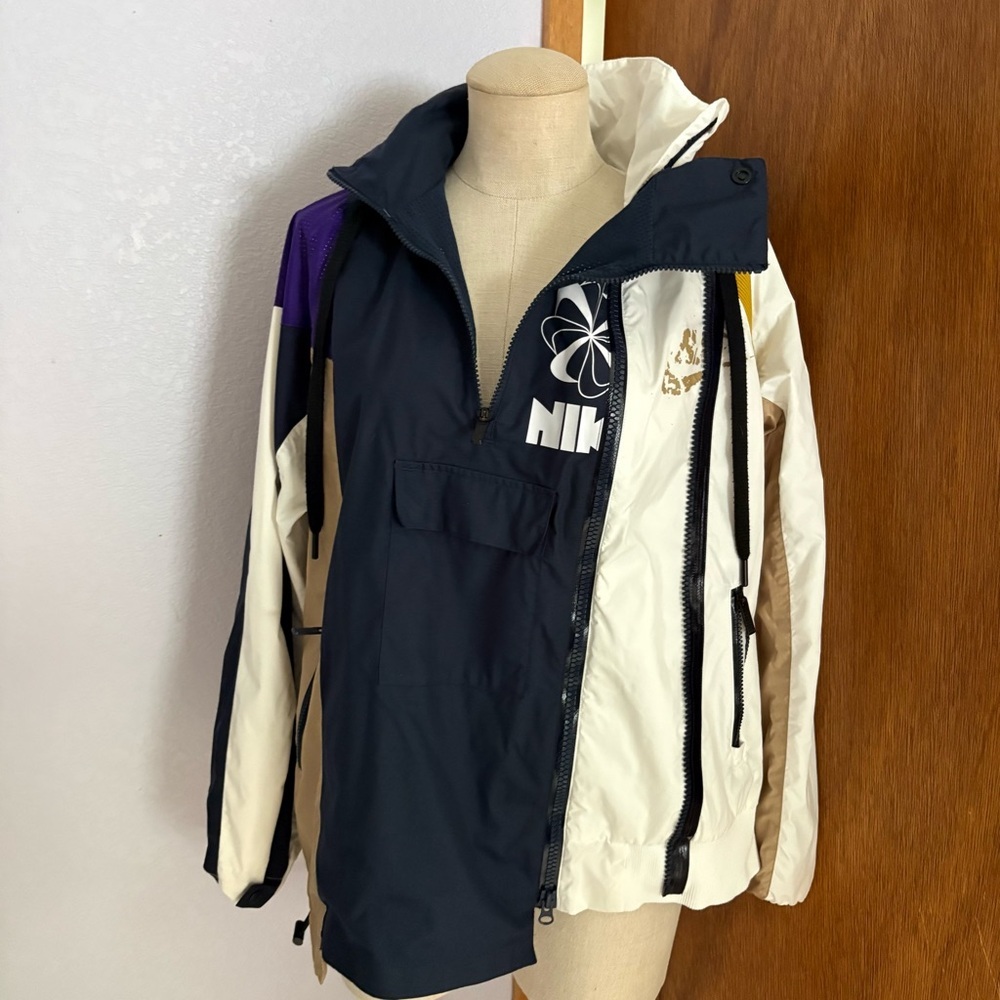 NIKE x SACAI sz XS Double Zip Jacket Windbreaker CD6297 White Navy - Picture 3 of 15
